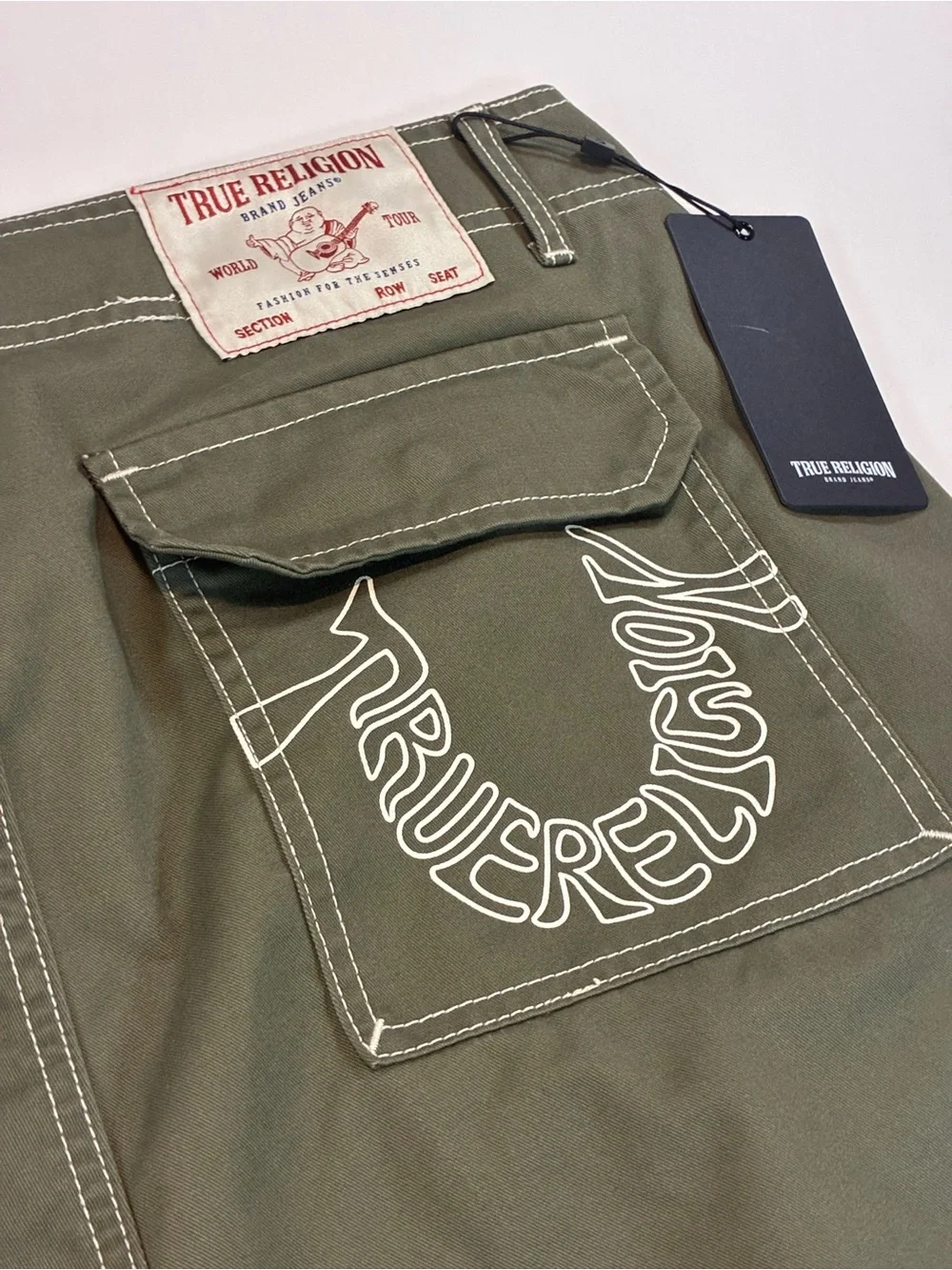 True Religion Olive Green Cargo Pants with Utility Pockets